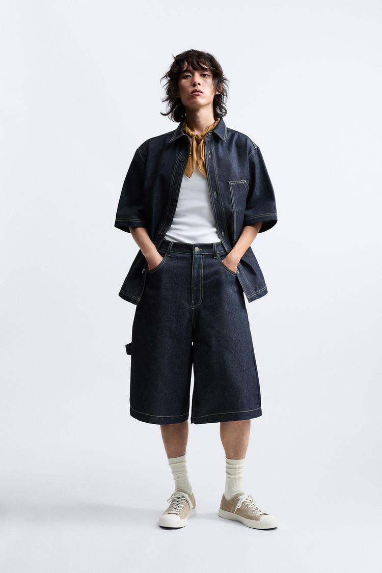 DENIM SHIRT WITH CONTRAST TOPSTITCHING