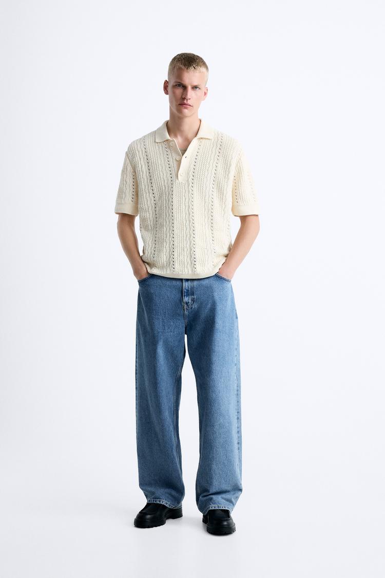 TEXTURED CABLE-KNIT POLO SHIRT