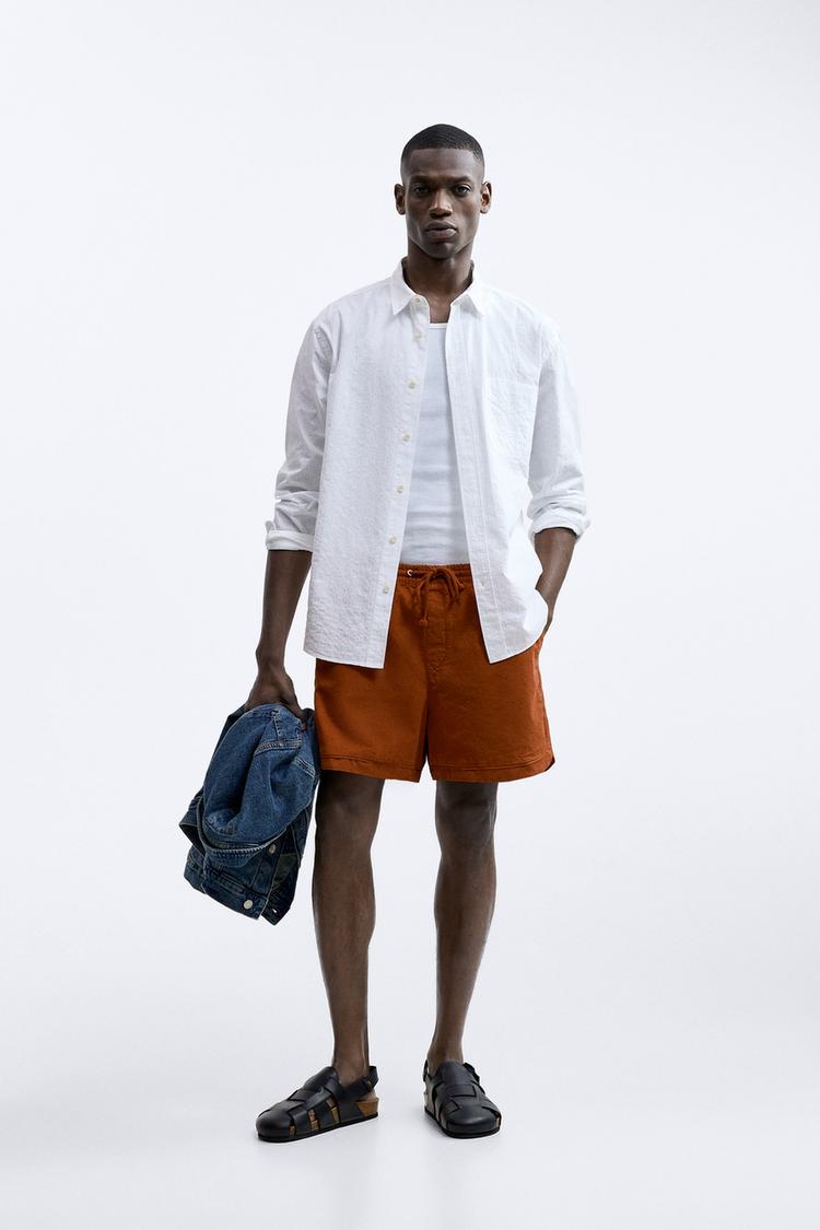 COTTON-LINEN BERMUDA SHORTS