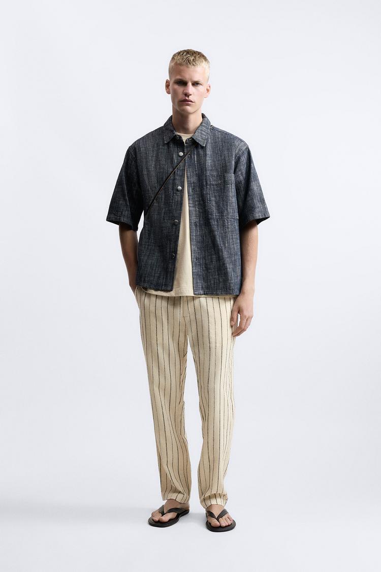 STRIPED TEXTURED TROUSERS