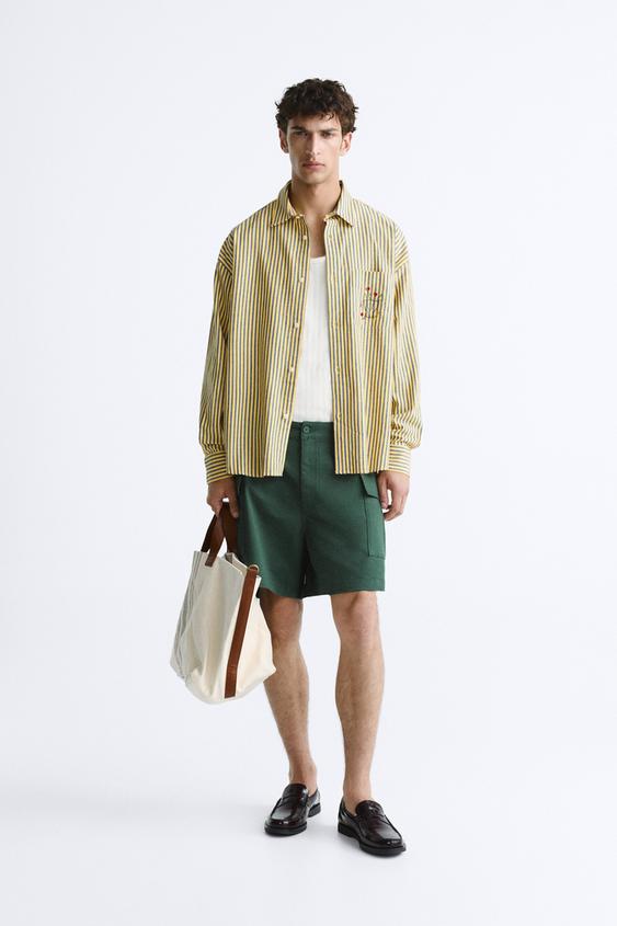 STRIPED EMBROIDERED SHIRT striped ZARA New Zealand