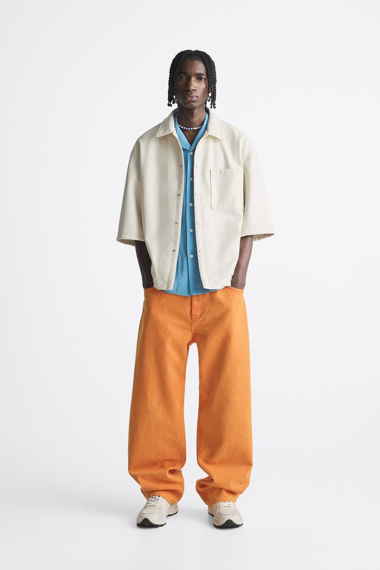 CROPPED FAUX LEATHER SHIRT