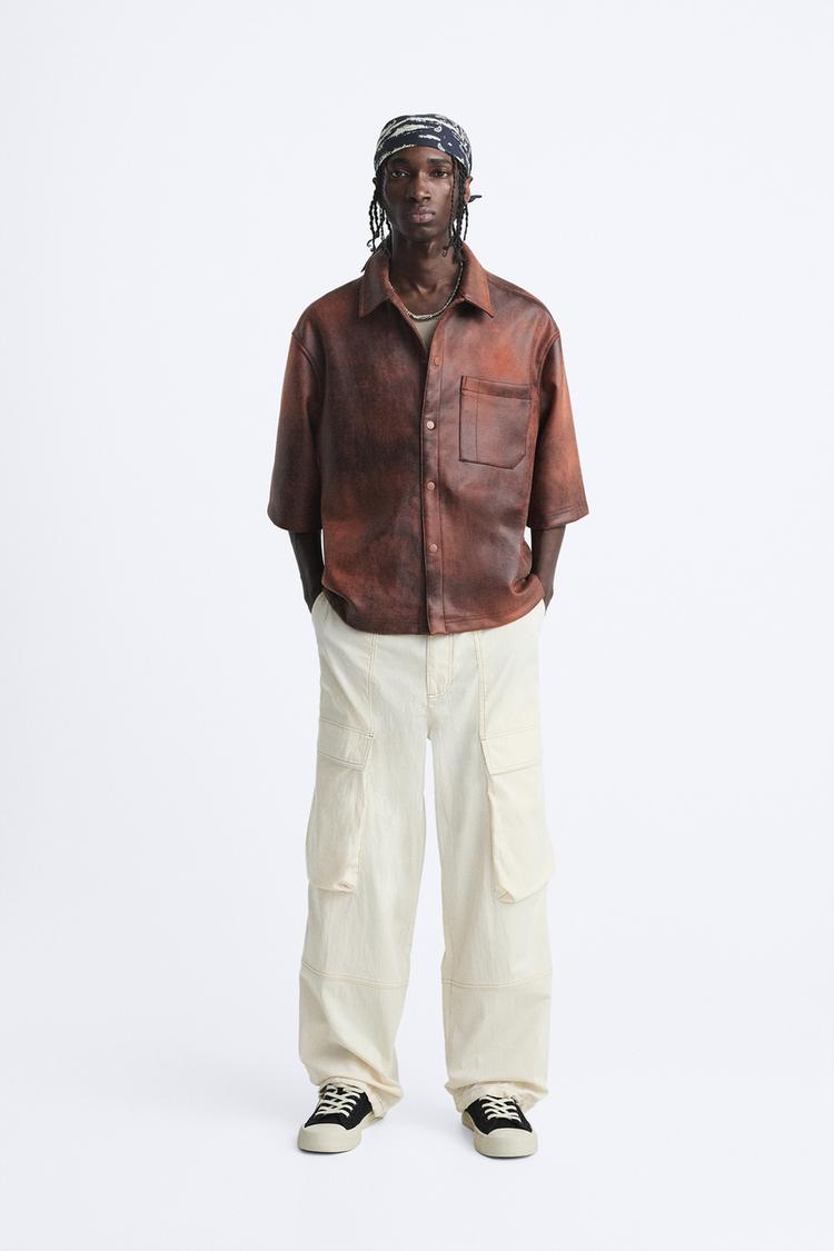 FADED FAUX SUEDE OVERSHIRT