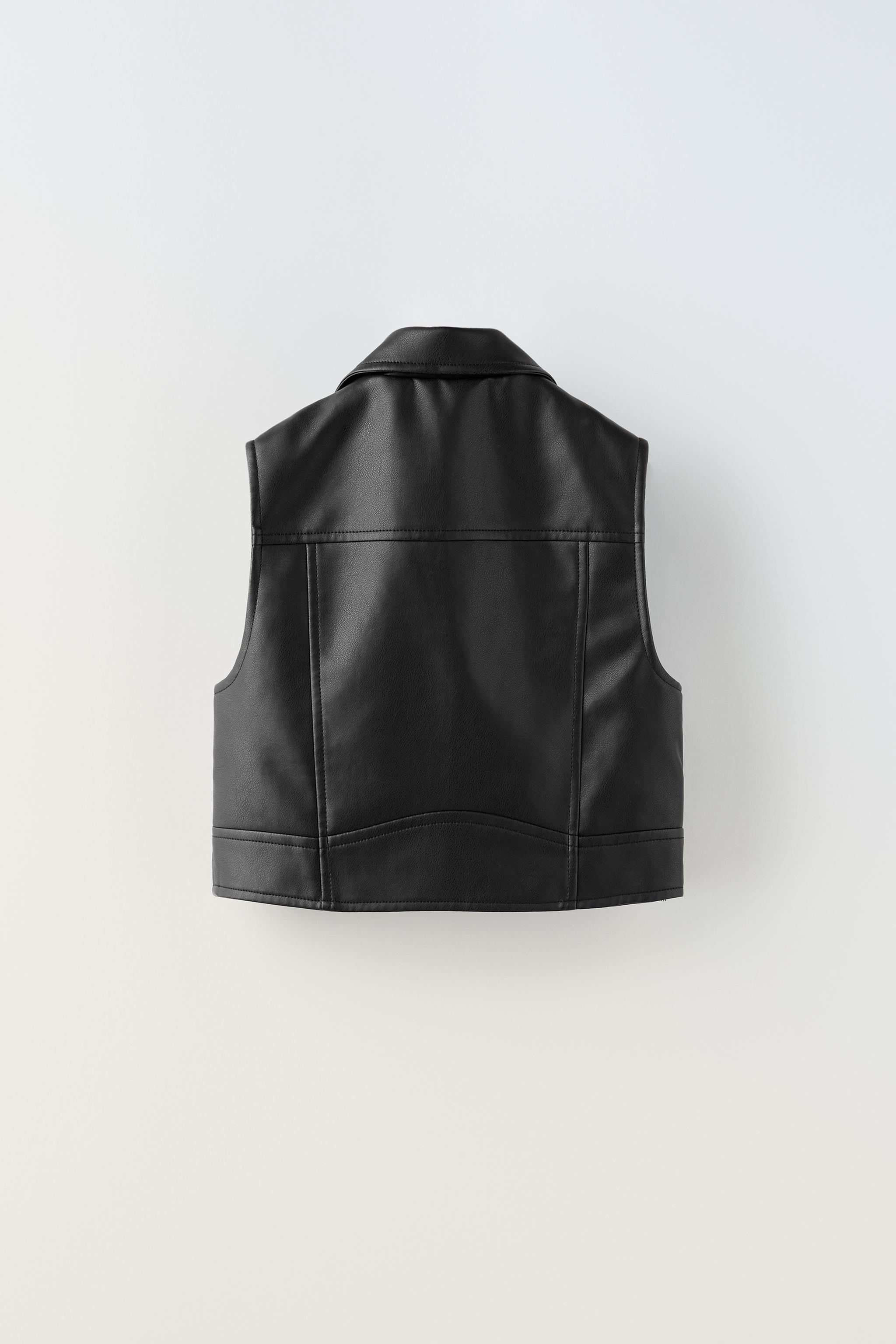 black leather vest zara