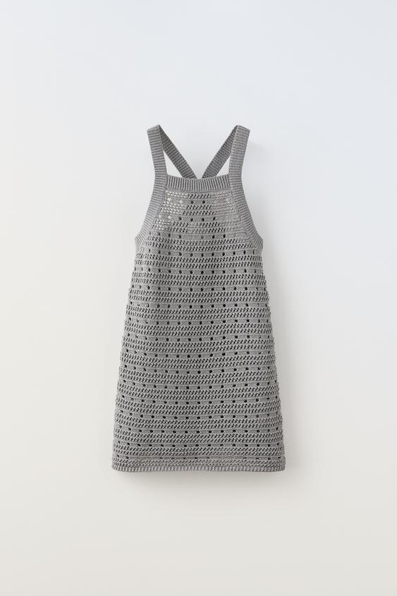 POINTELLE KNIT DRESS Pearl grey ZARA Australia