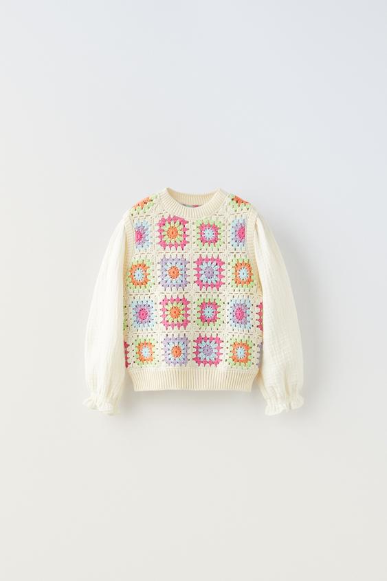 CONTRAST CROCHET KNIT SWEATER Multicoloured ZARA Australia