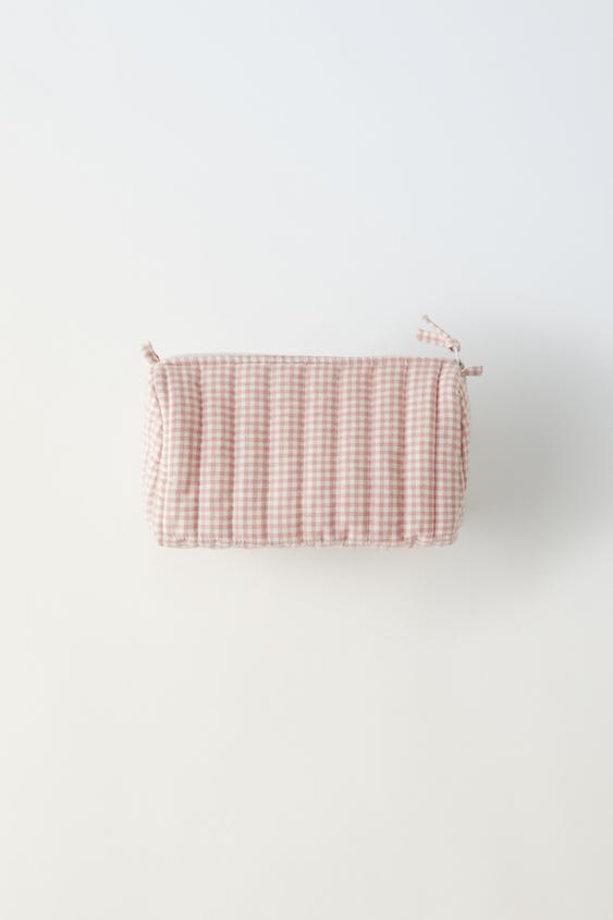 GINGHAM TEXTURED TOILETRY BAG Pink ZARA Turkey