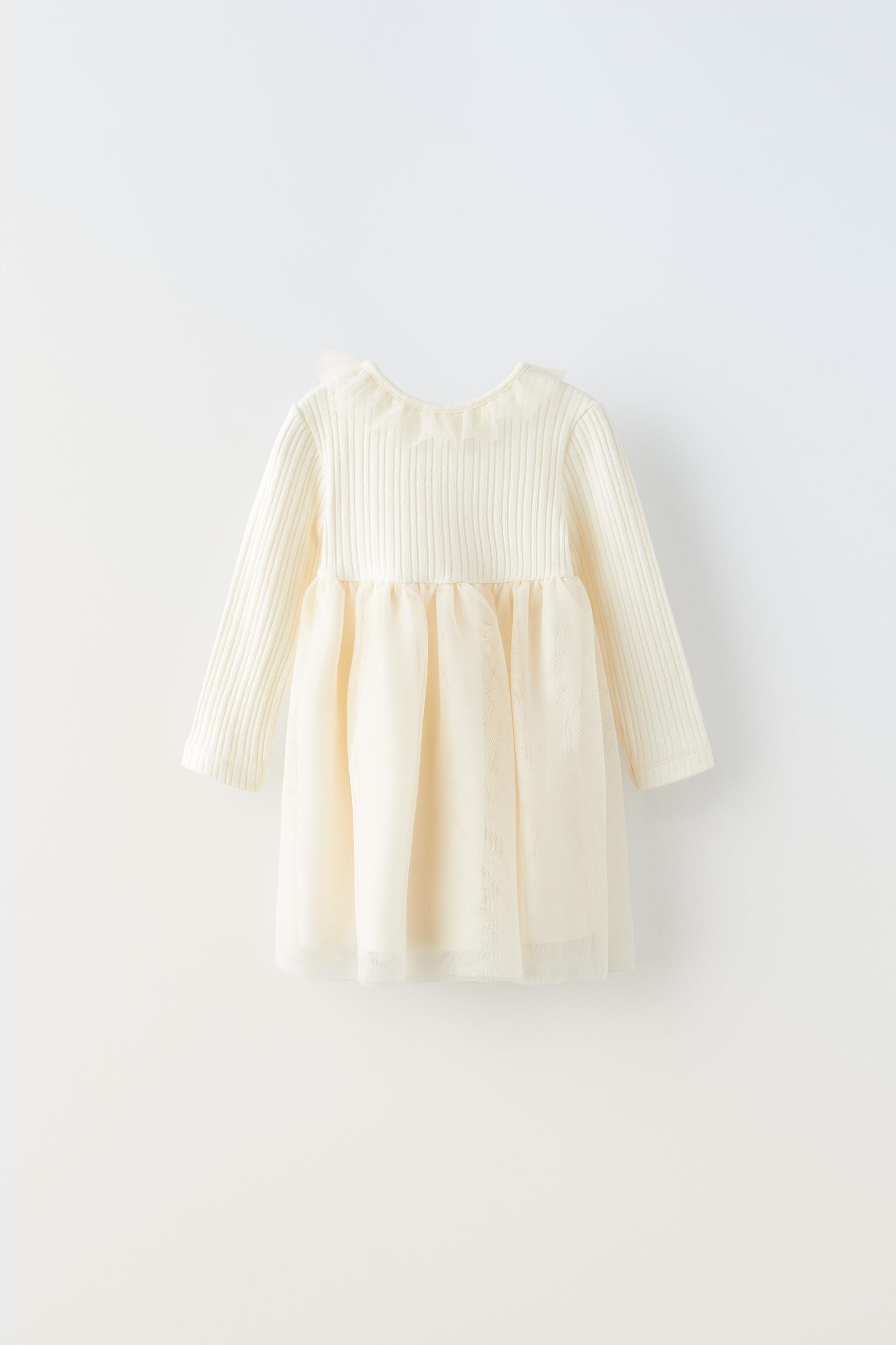 RIBBED TULLE DRESS Ecru ZARA India