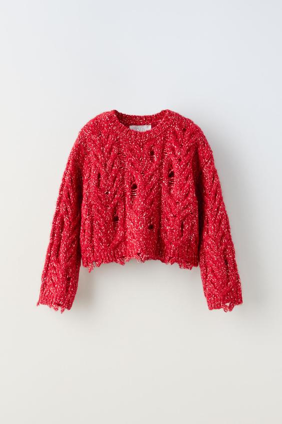 MIXED CROP KNIT SWEATER Red marl ZARA United States
