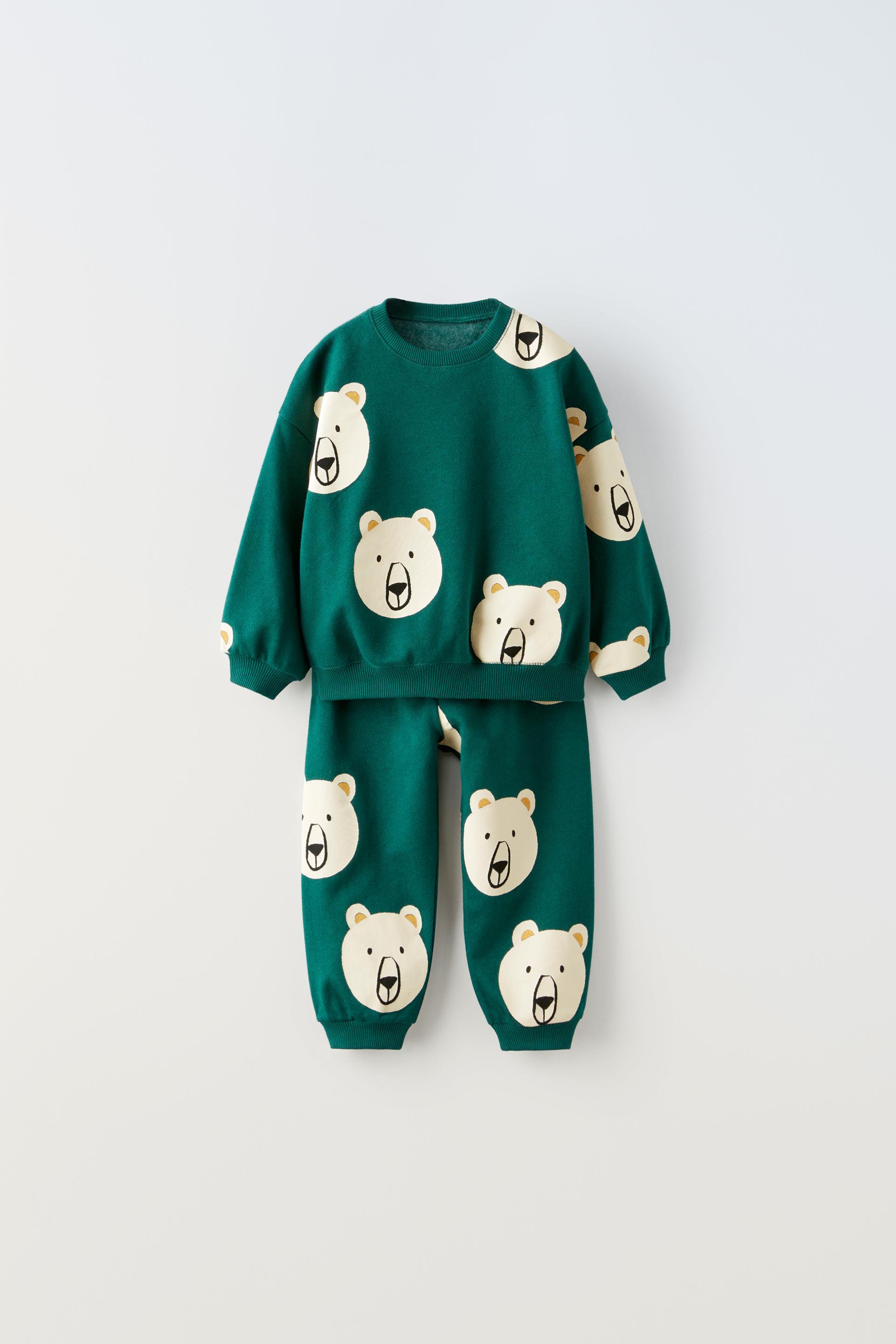 PLUSH SWEATSHIRT AND TROUSERS CO ORD WITH BEARS Mid green ZARA UAE plush-sweatshirt-and-trousers-co-ord-with-bears-mid-green-zara-uae