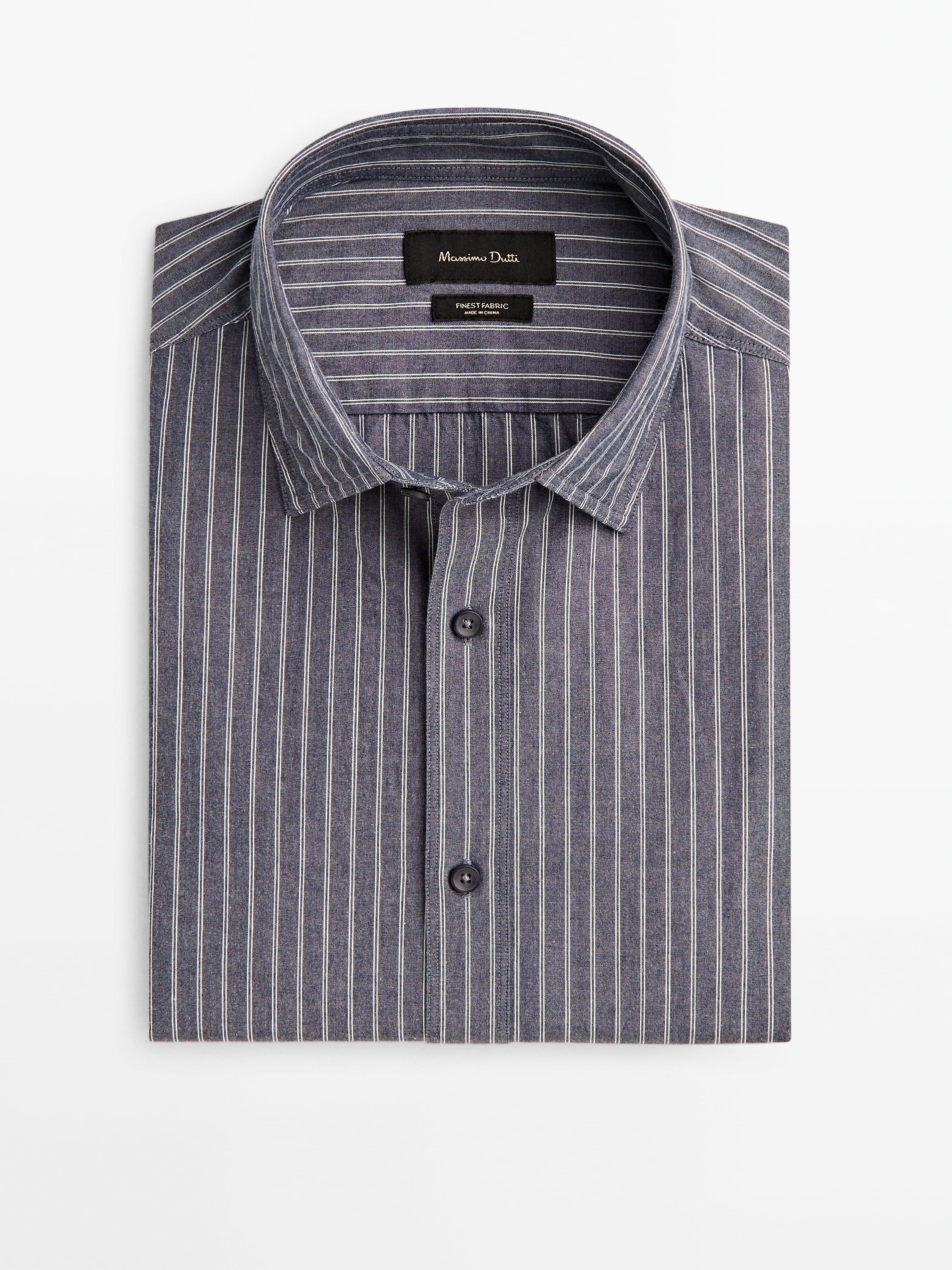 Regular fit striped cotton denim shirt
