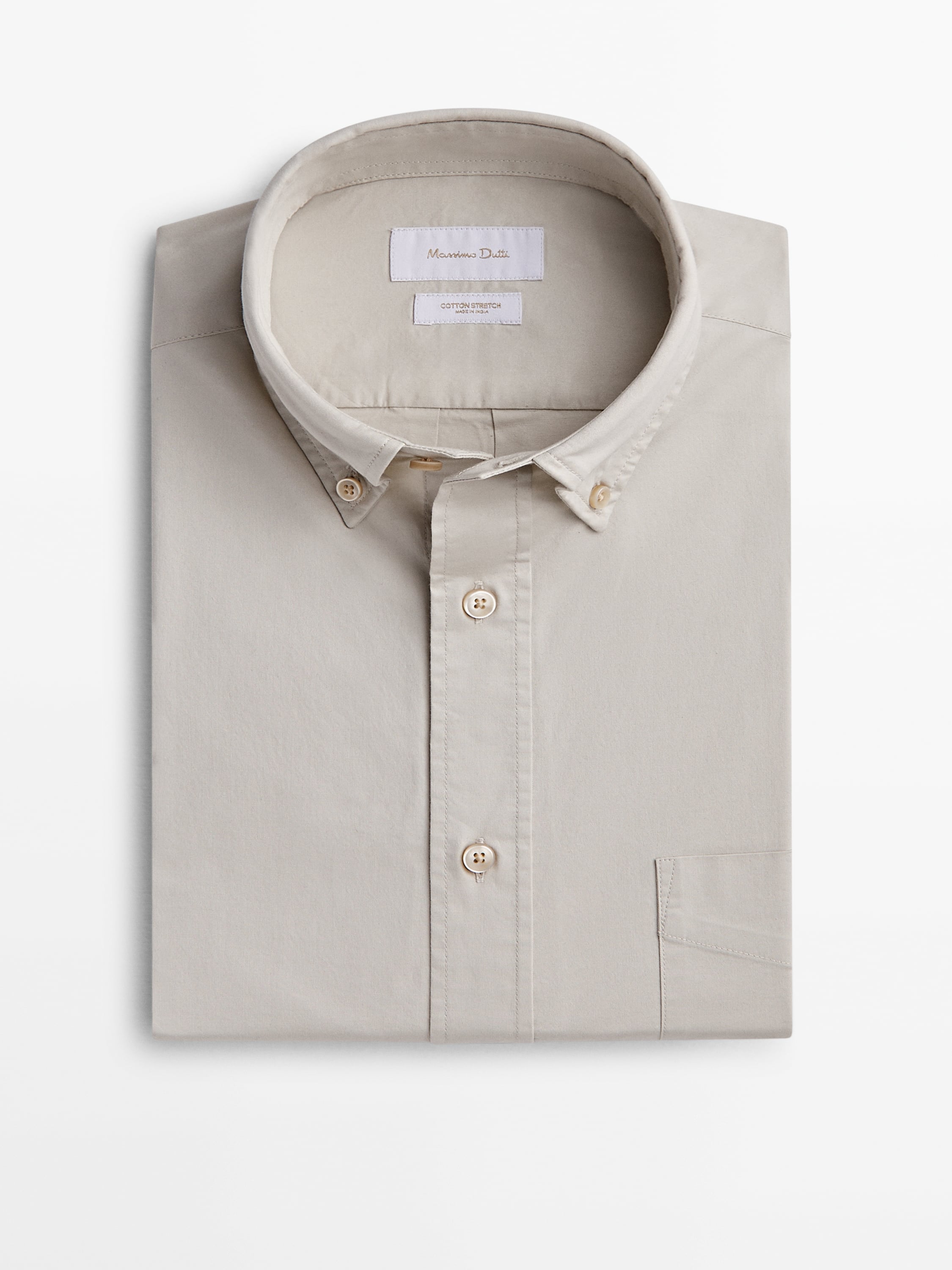 Regular fit stretchy cotton blend shirt with pocket