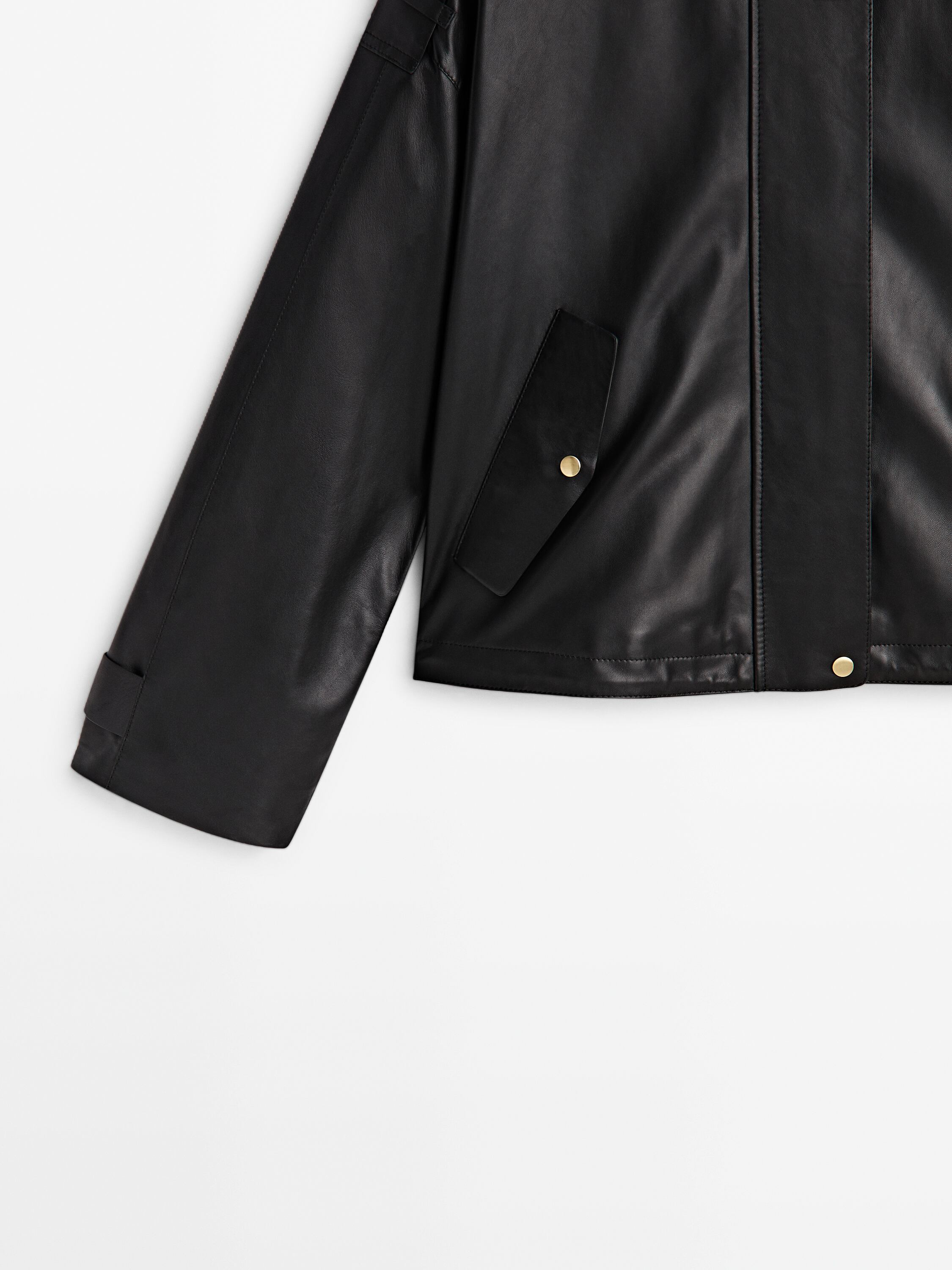 Nappa leather jacket with gold-toned snap buttons
