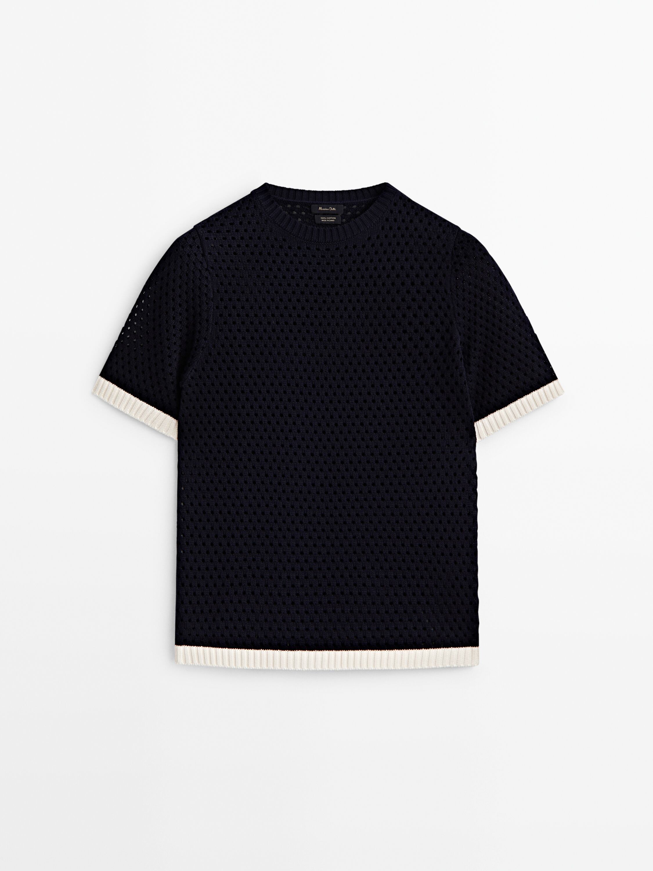 Contrast short sleeve open-knit sweater