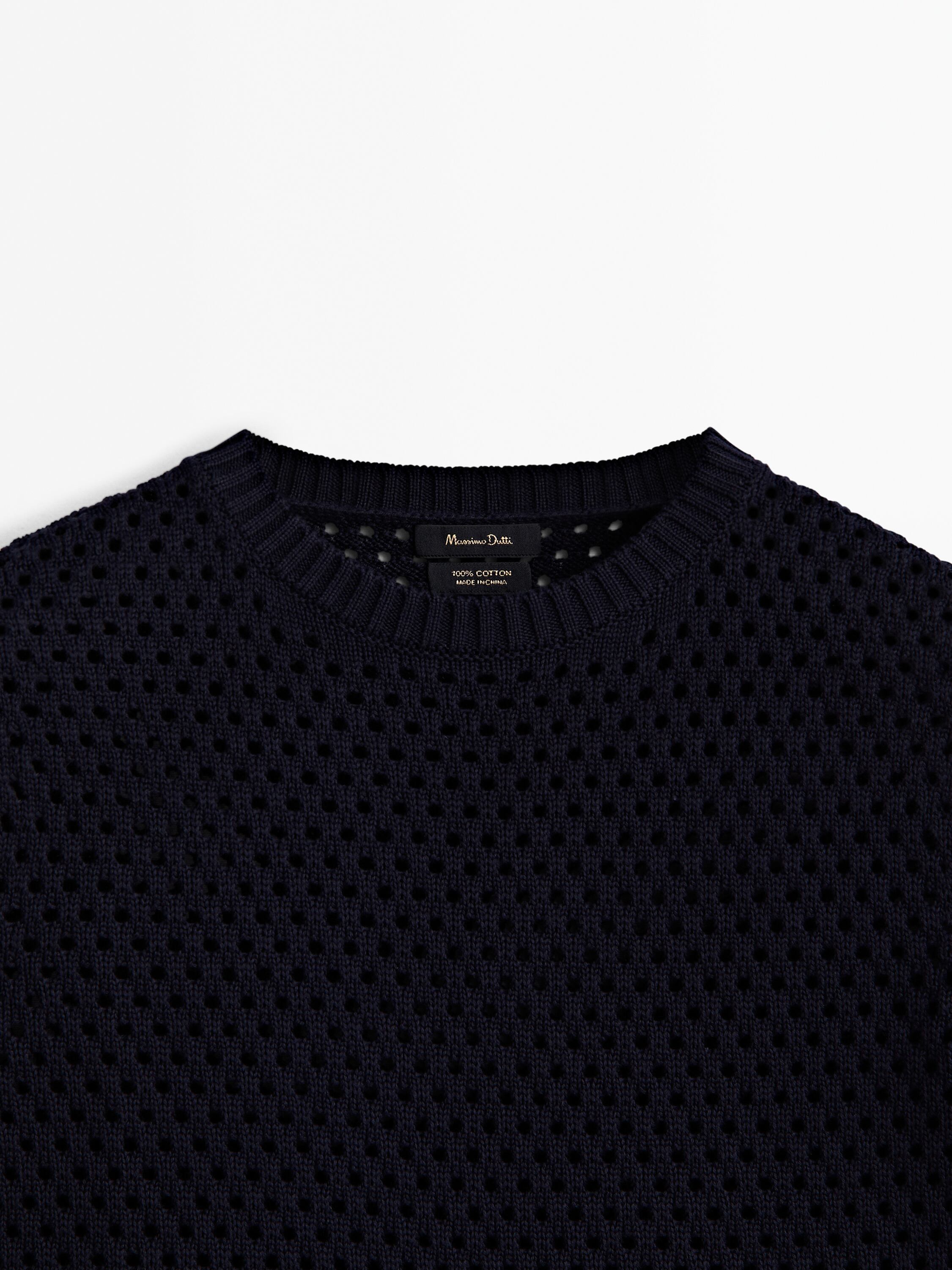 Contrast short sleeve open-knit sweater
