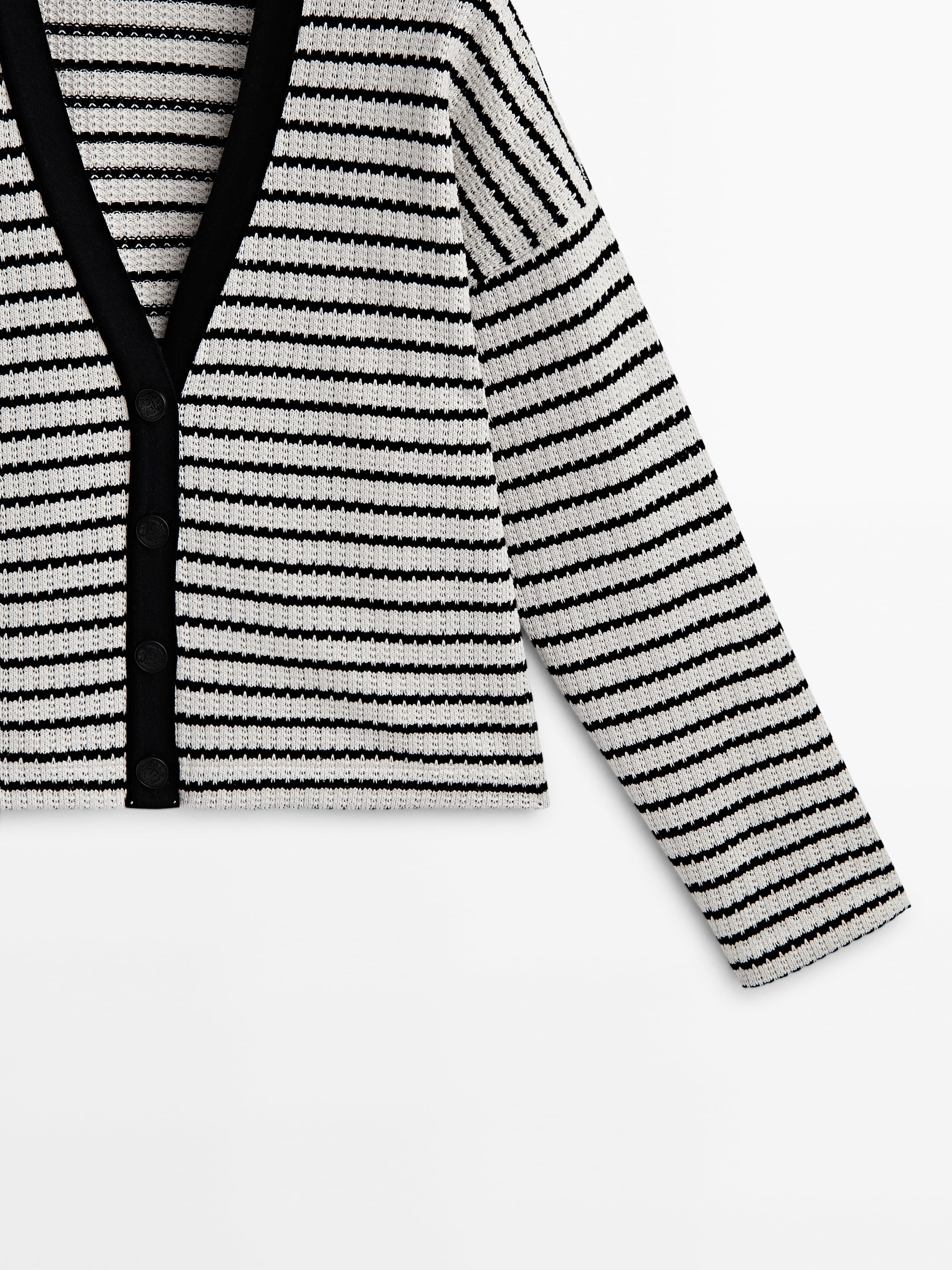 Textured cotton striped cardigan
