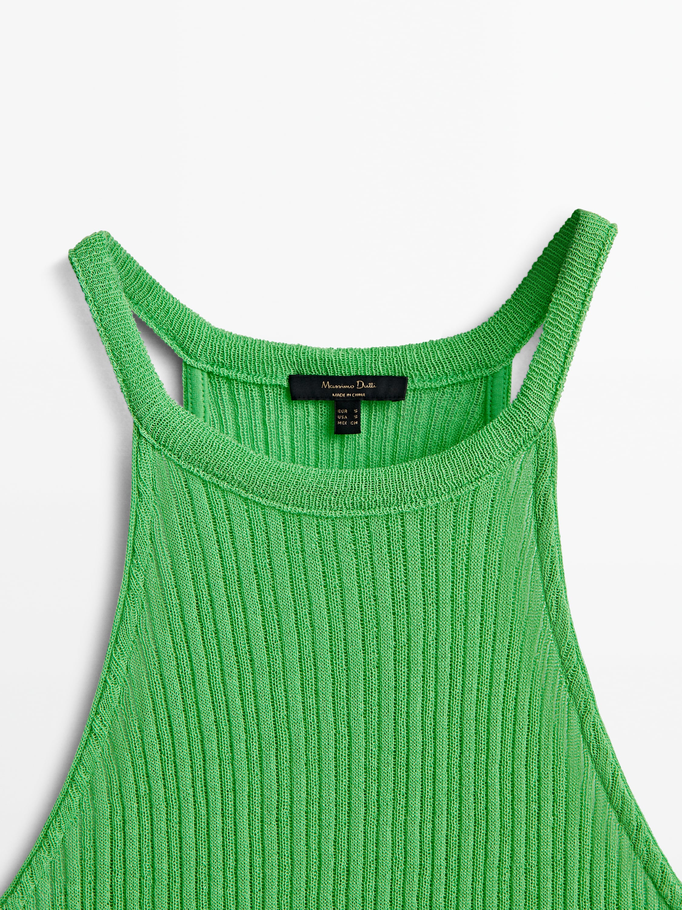 Open knit ribbed halter top