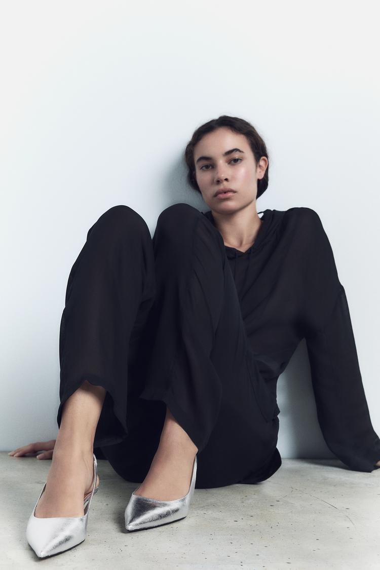 METALLIC KITTEN HEEL SLINGBACK SHOES