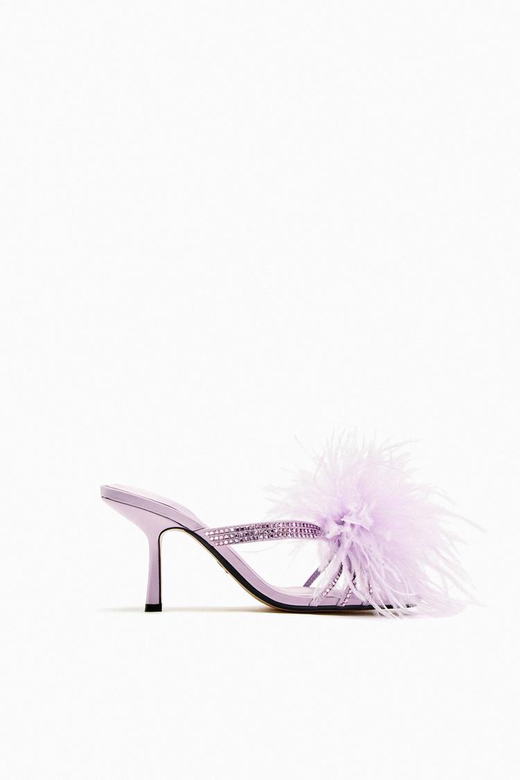 HIGH-HEEL SANDALS WITH FEATHERS