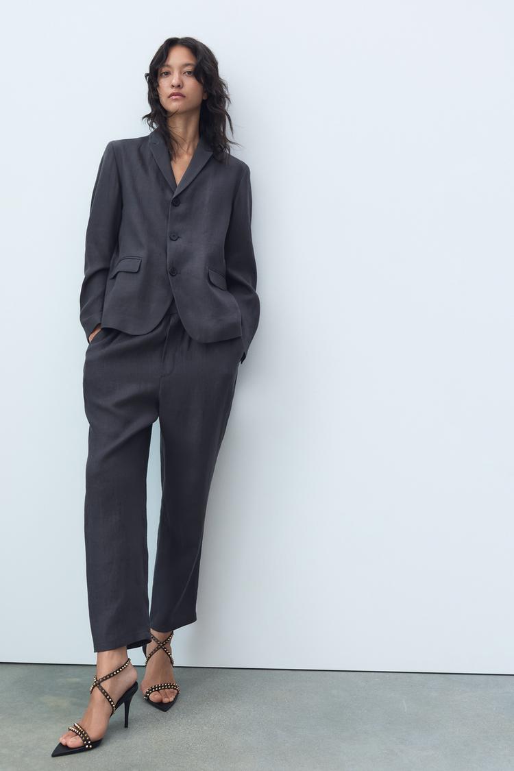 STUDDED LEATHER HIGH-HEEL SANDALS