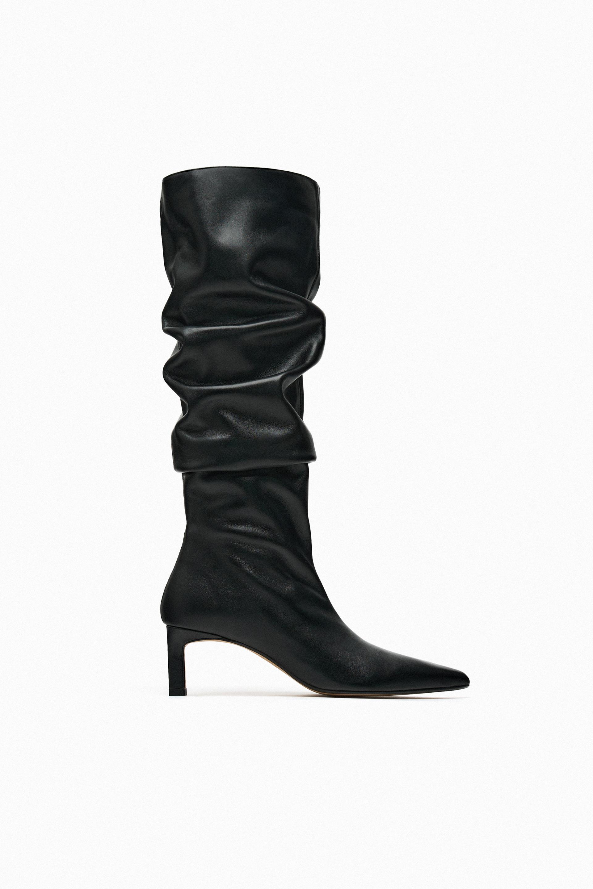 Zara Slouchy Leather Knee High Heeled Boots - Big Apple Buddy