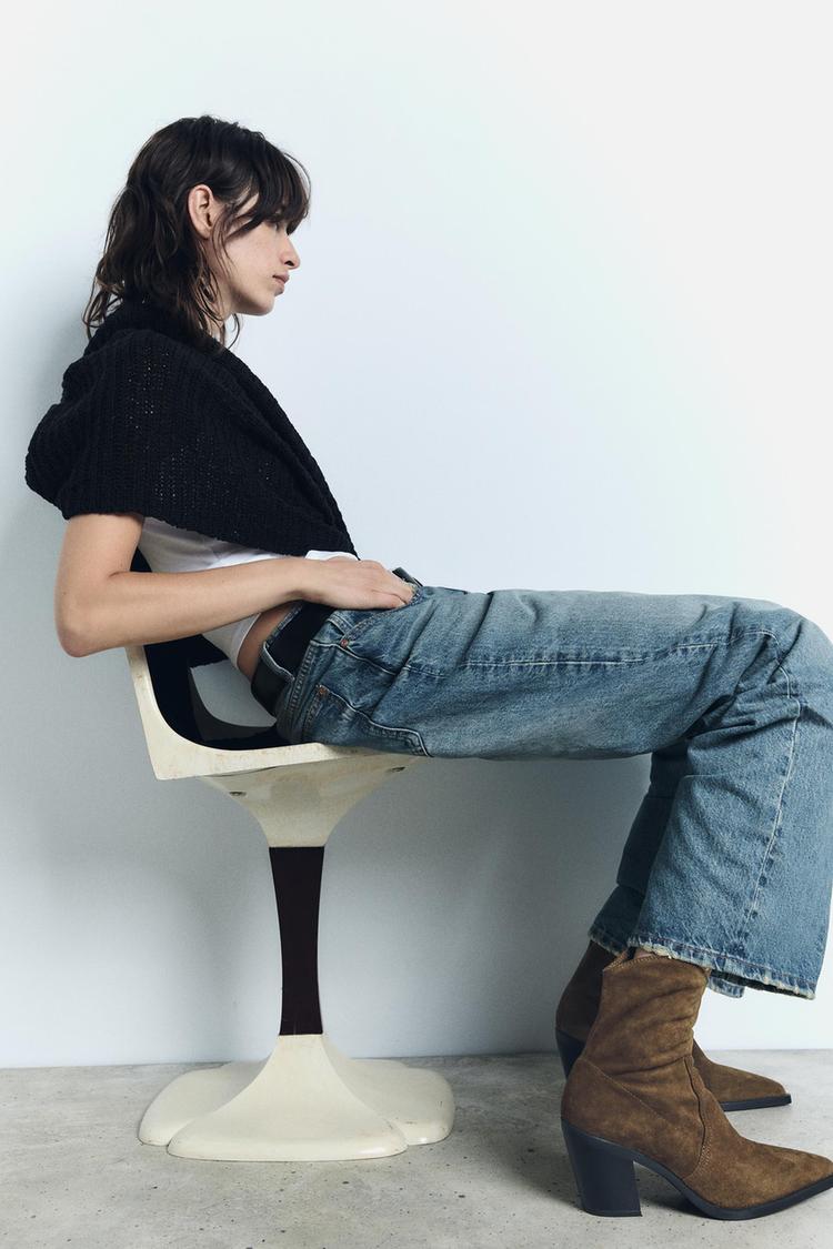 LEATHER COWBOY-HEEL ANKLE BOOTS