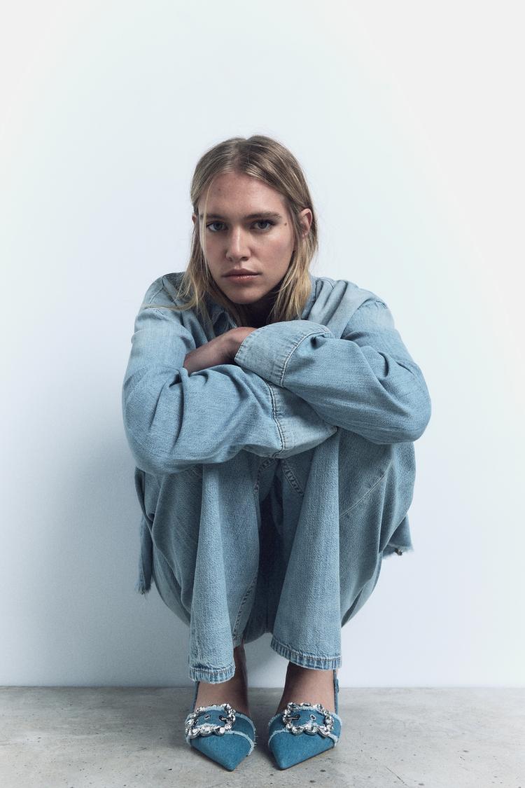 DENIM SLINGBACK SHOES WITH BUCKLE