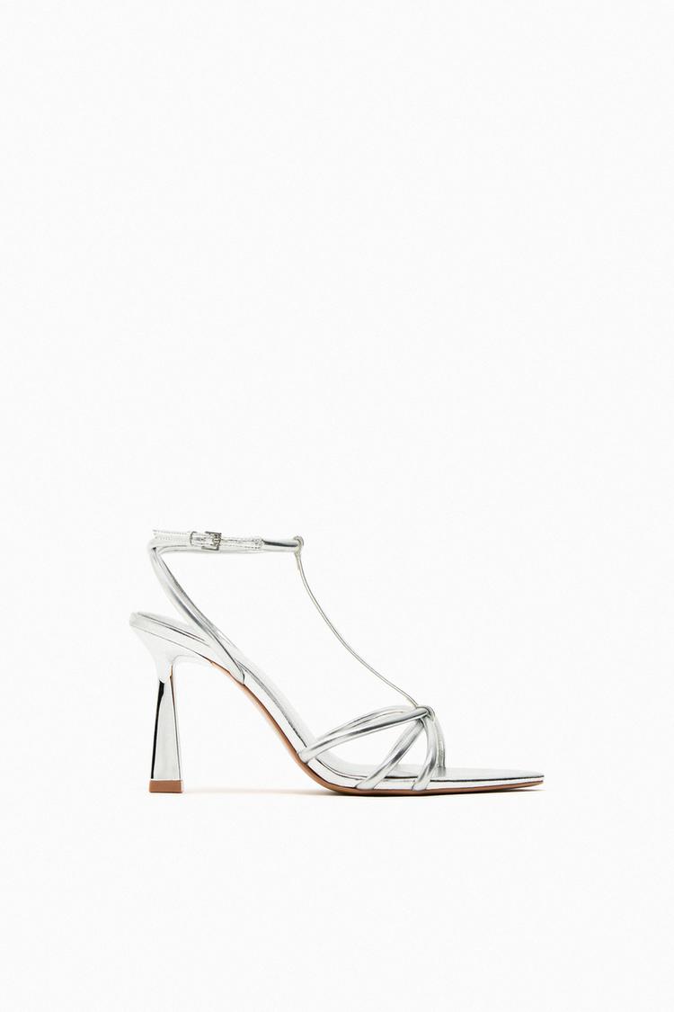 METALLIC HIGH-HEEL STRAPPY SANDALS