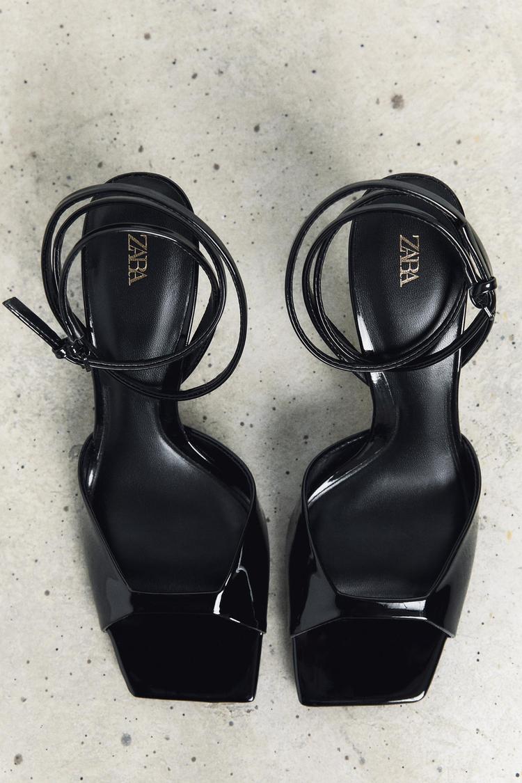 FAUX PATENT HIGH-HEEL SANDALS