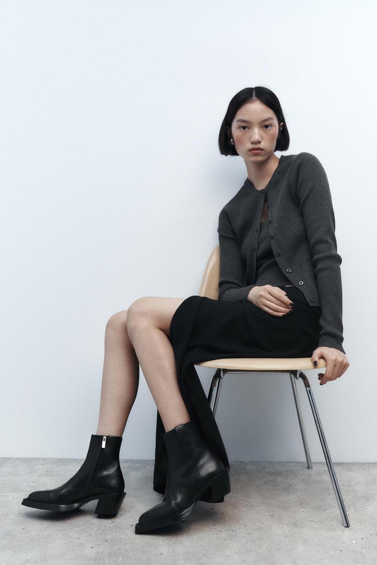 LEATHER COWBOY ANKLE BOOTS