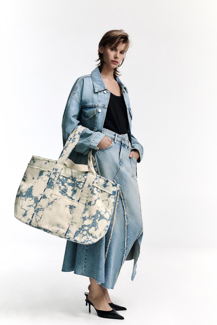 TIE-DYE DENIM MAXI TOTE BAG