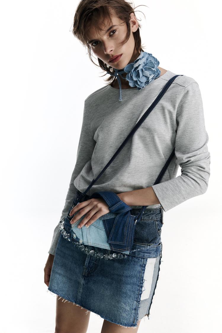 DENIM PATCHWORK MINI CITY BAG