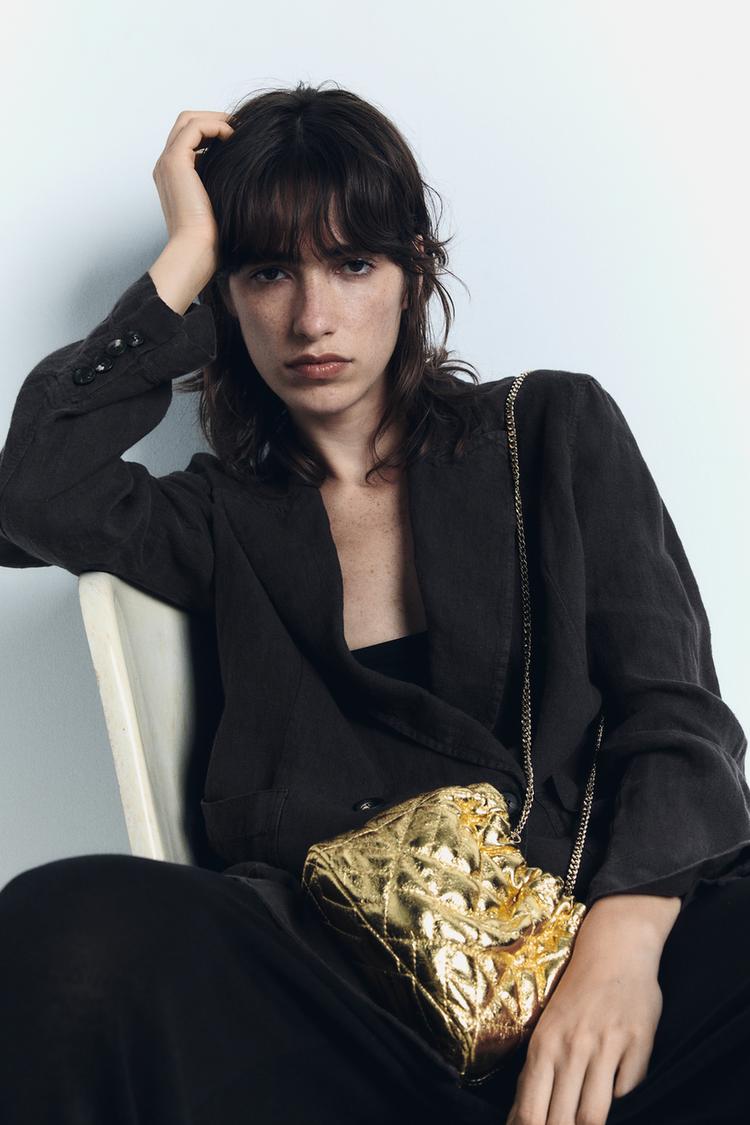 METALLIC QUILTED MINI BUCKET BAG