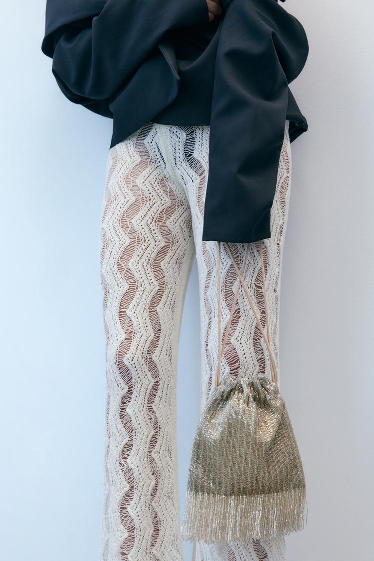 BEADED BUCKET BAG WITH RHINESTONES