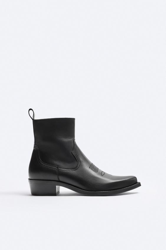 LEATHER COWBOY BOOTS Black ZARA Cambodia
