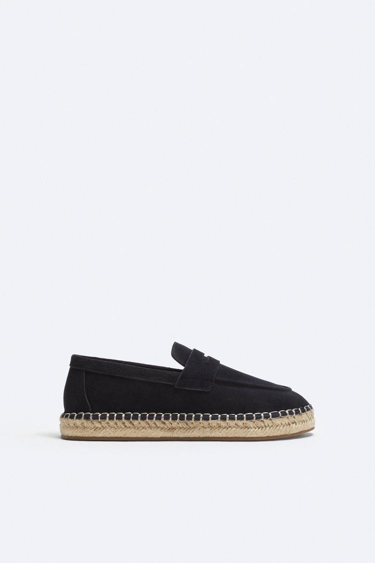 SPLIT SUEDE AND JUTE LOAFERS