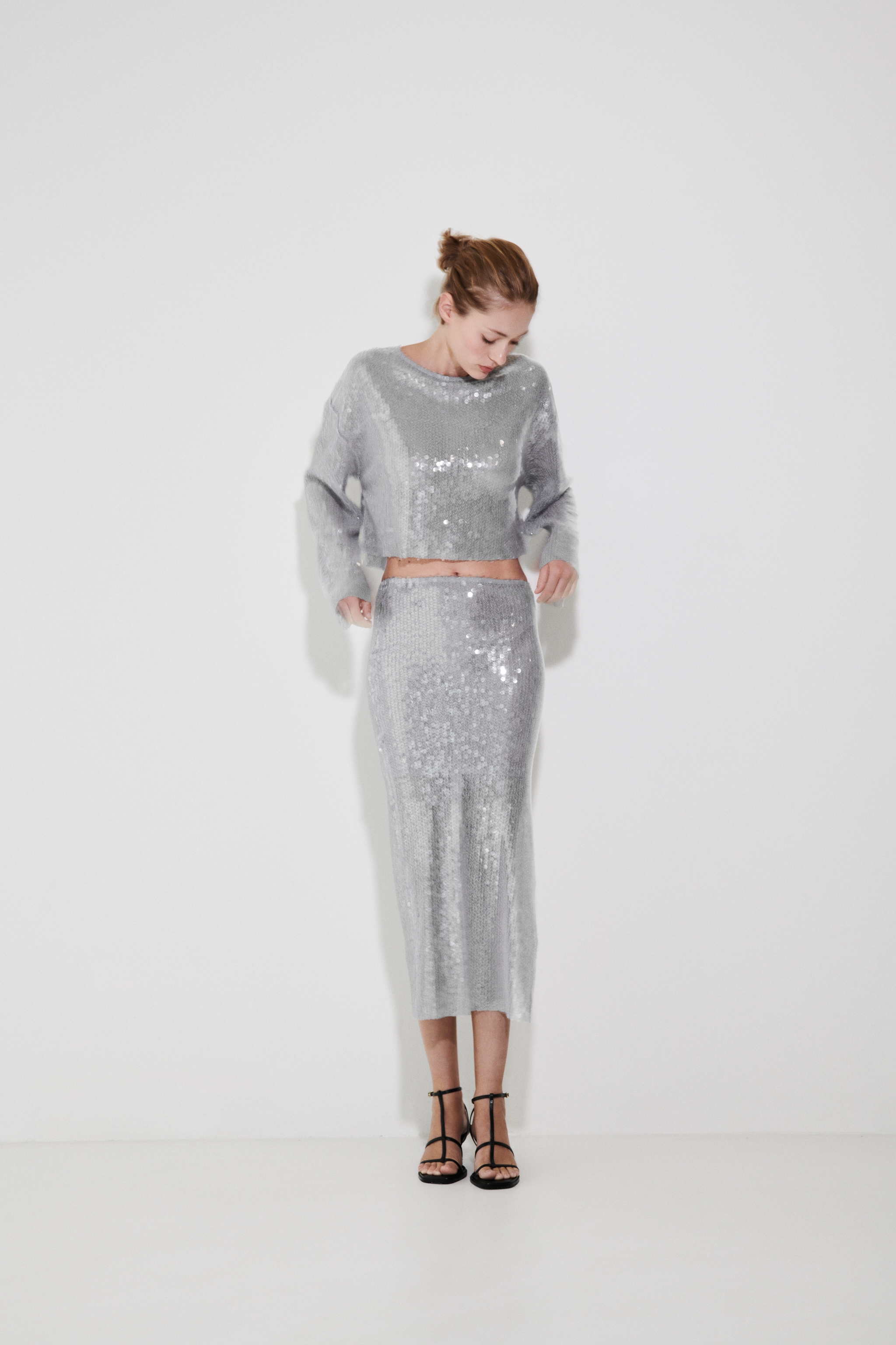TOP AND SKIRT MATCHING SET WITH SEQUINS - Gray | ZARA United States