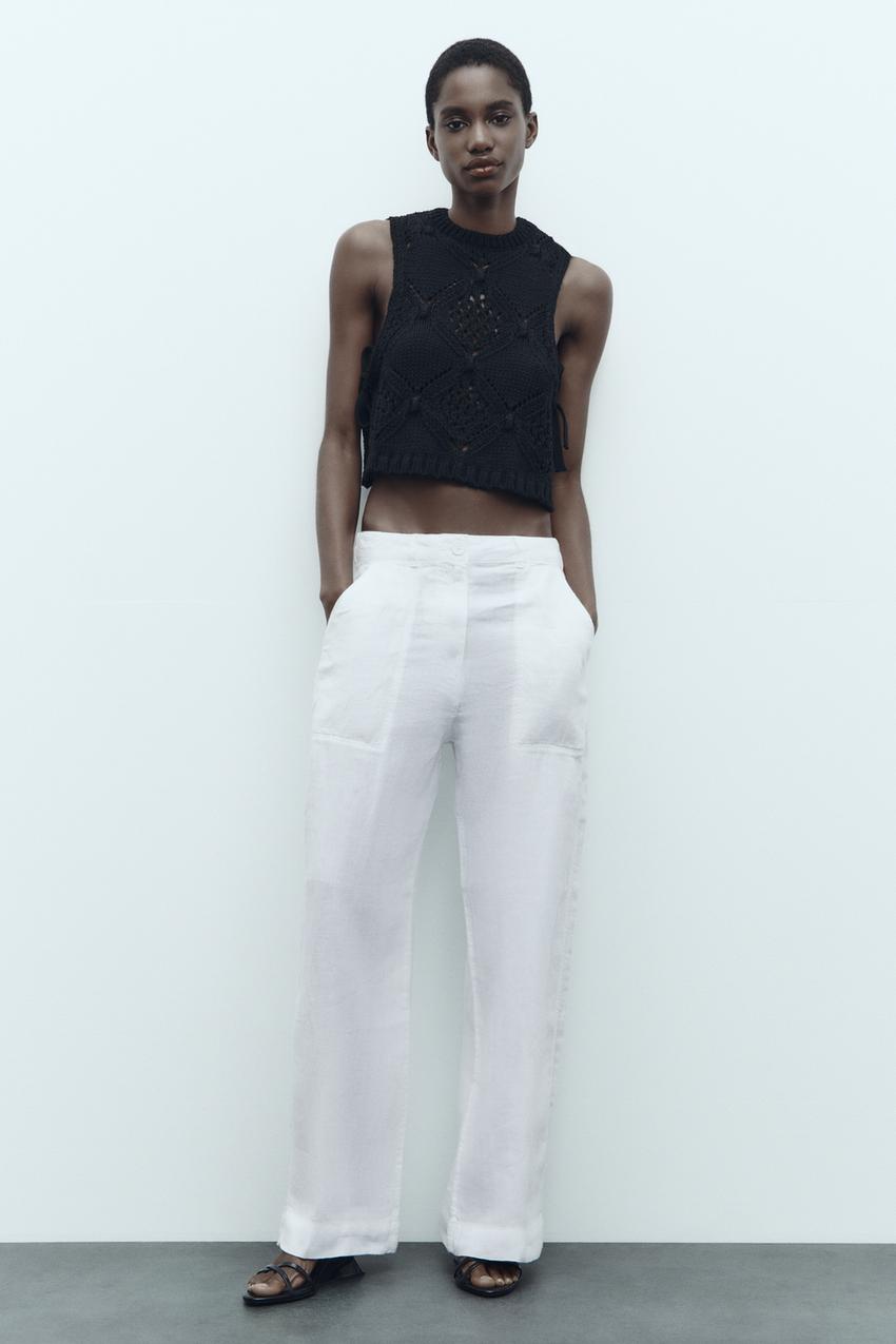 LINEN BLEND FULL LENGTH PANTS Oyster White ZARA United, 55 OFF