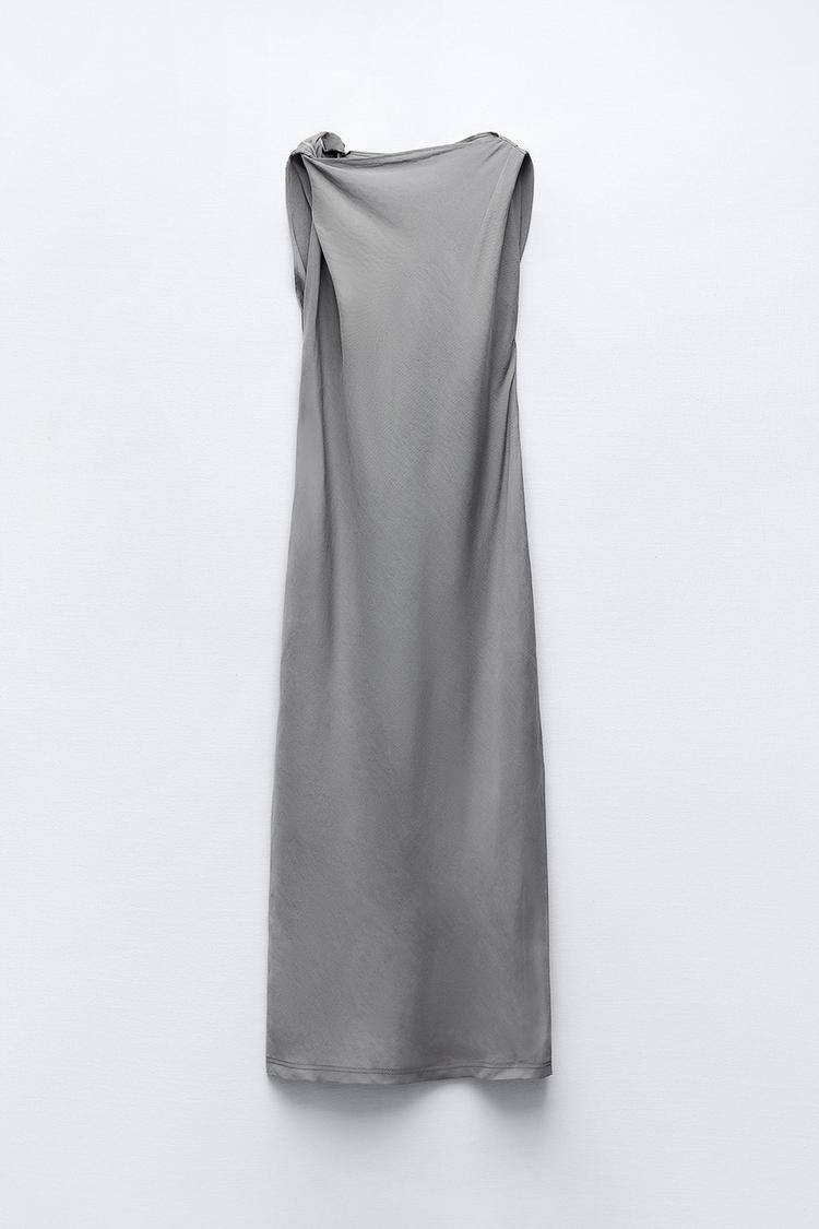 GATHERED LINEN BLEND DRESS