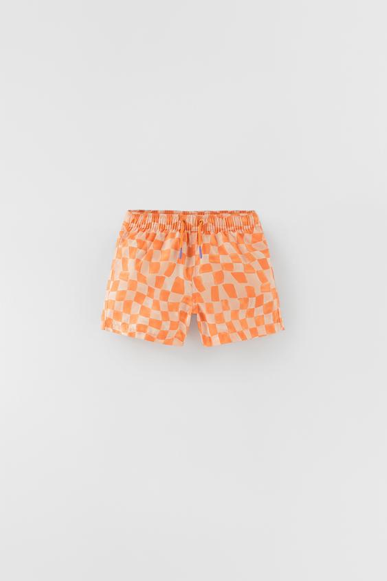 CHEQUERED SWIM SHORTS Orange ZARA New Zealand