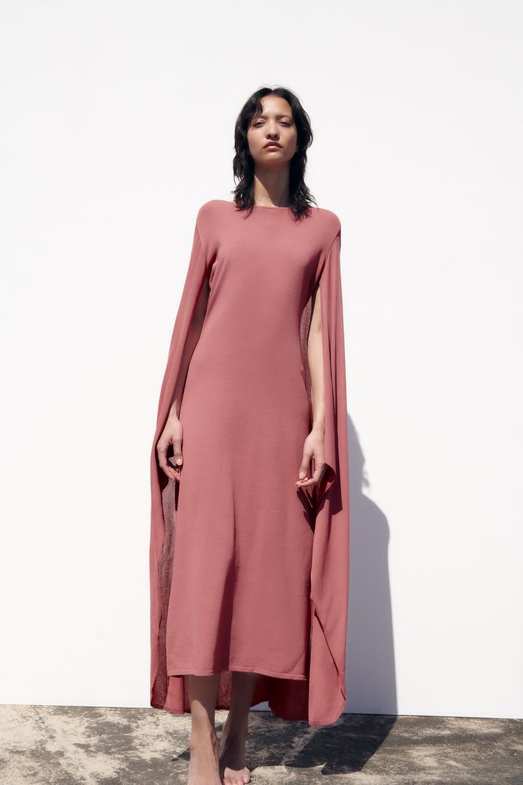 Zara LONG KNIT CAPE DRESS 00014032687