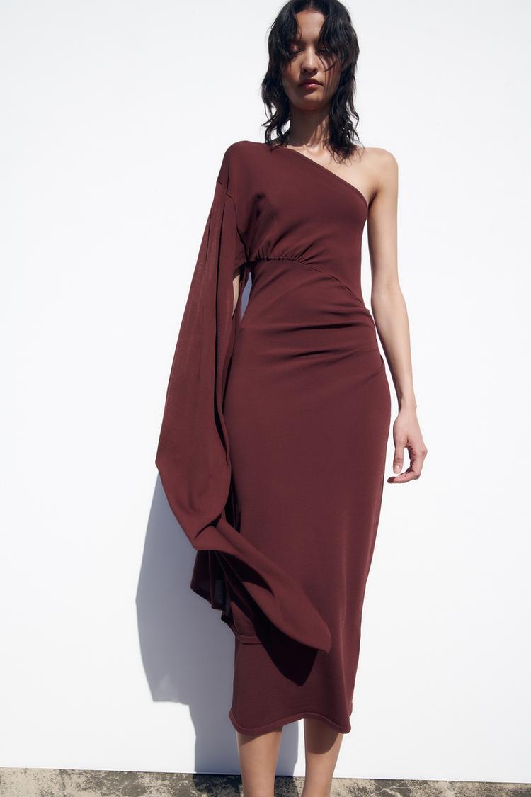 Zara ASYMMETRIC KNIT CAPE DRESS 00014034681