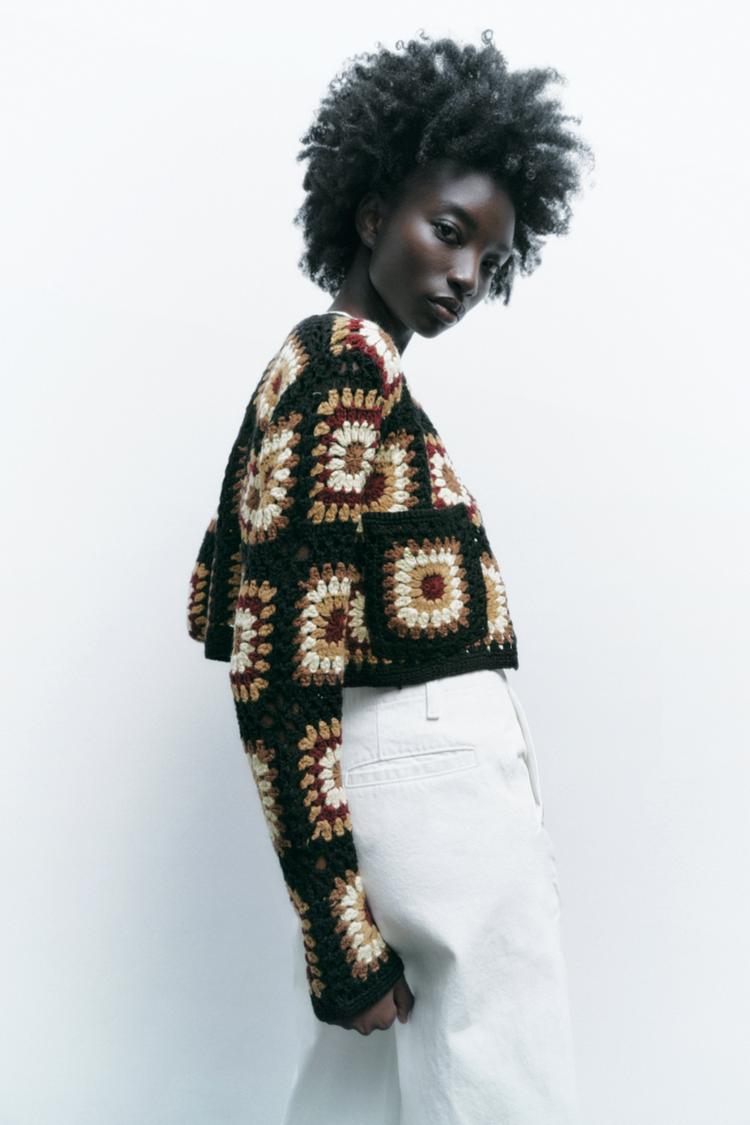 Zara CROCHET KNIT CARDIGAN 00021001330