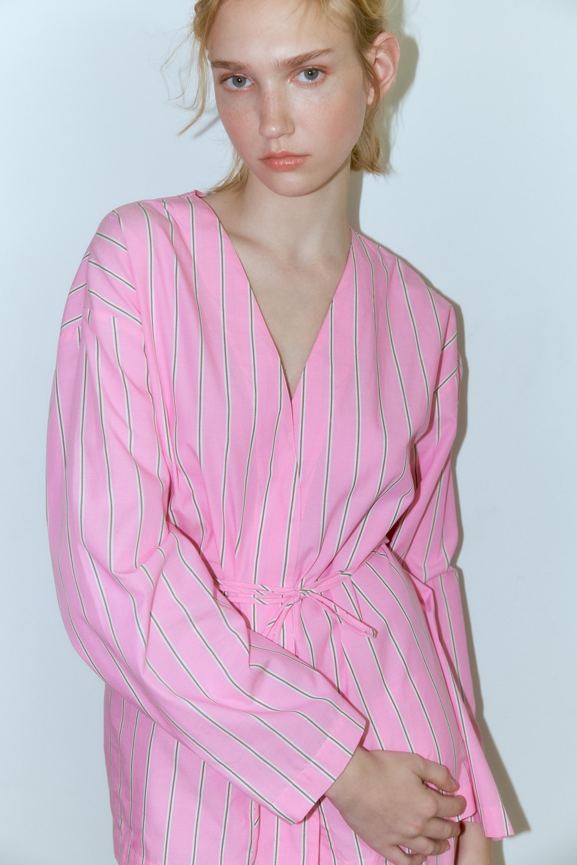 STRIPED SHIRT WITH TIED DETAIL Pink ZARA Georgia striped-shirt-with-tied-detail-pink-zara-georgia