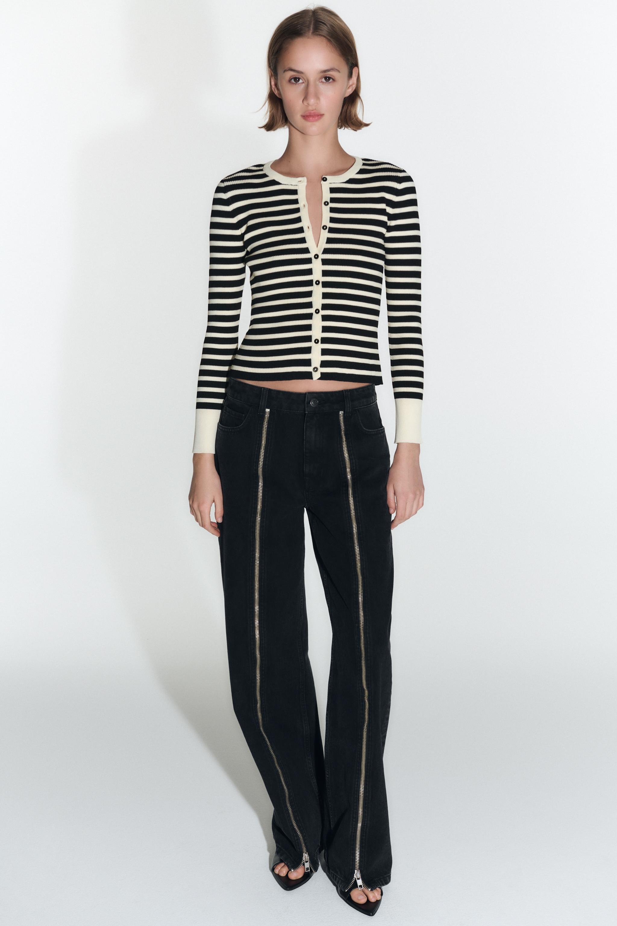 Zara STRIPED KNIT CARDIGAN Square One