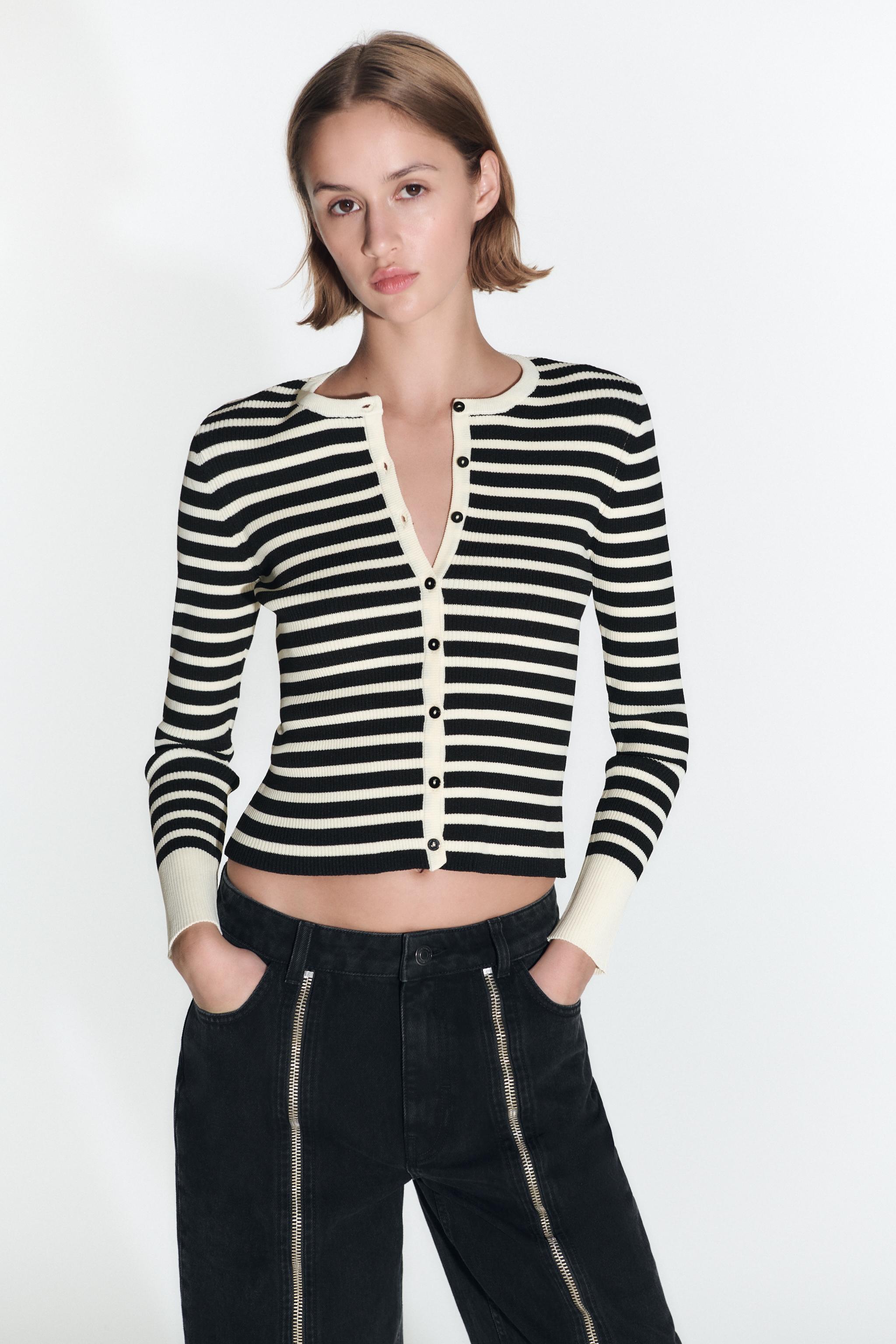 Zara STRIPED KNIT CARDIGAN Square One