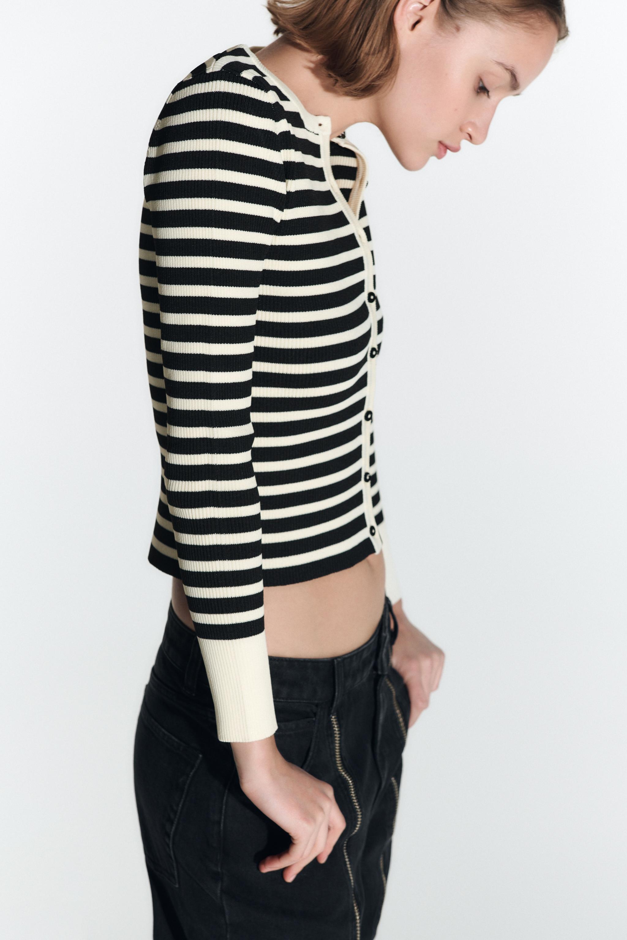 Zara STRIPED KNIT CARDIGAN Square One