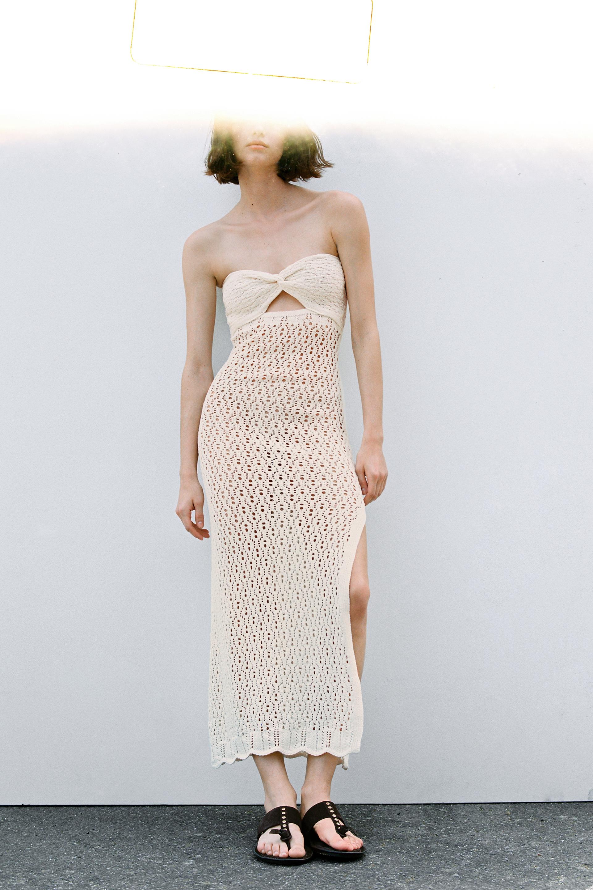 POINTELLE KNIT DRESS WITH CUTOUT DETAIL Ecru ZARA India