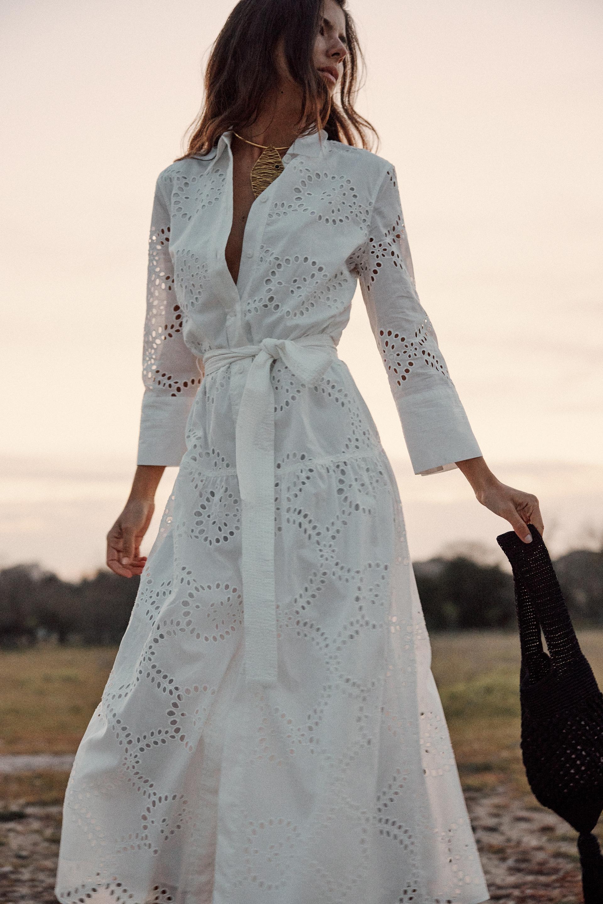 EMBROIDERED MIDI DRESS Oyster White ZARA