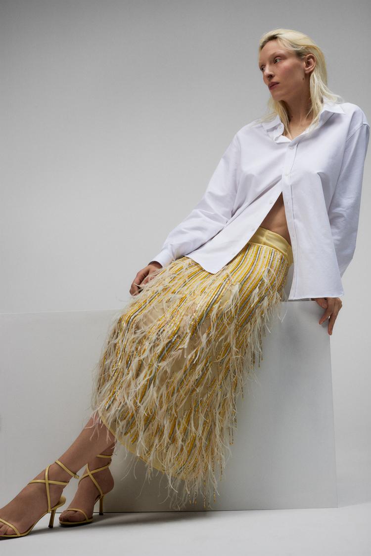 SKIRT WITH CRYSTALS AND FEATHERS - LIMITED EDITION